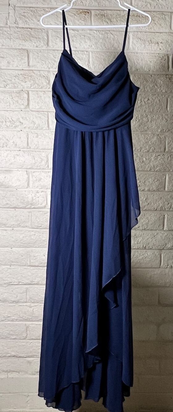 LUVISTRUE Navy Chiffon Maxi Dress Womens L NWT Cowl Neck Formal Evening Gown
